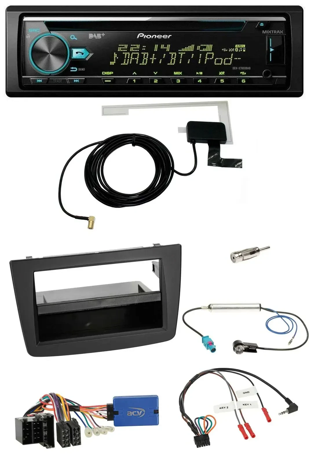 Автомагнитола для Alfa Romeo Mito (2013–2018) Pioneer CD USB DAB, MP3, совместима с кнопками на руле, ISO, черная