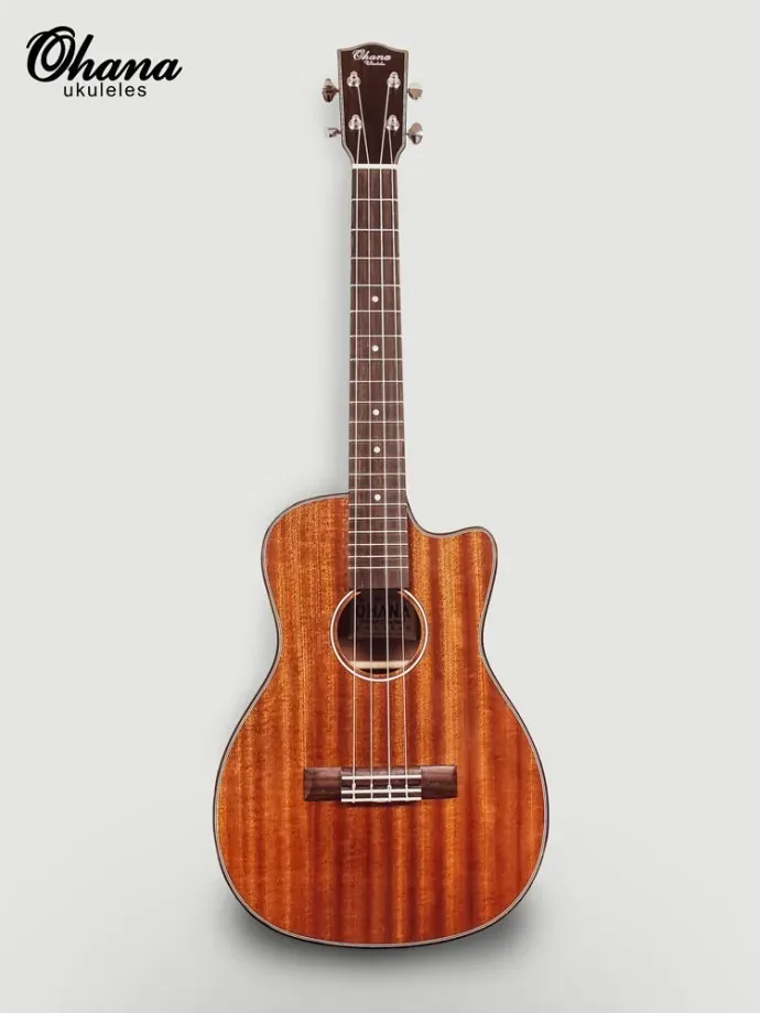 Ohana Model CK-35GCE All Solid Mahogany Gloss Cutaway  Ukulele with Bag - BLEM