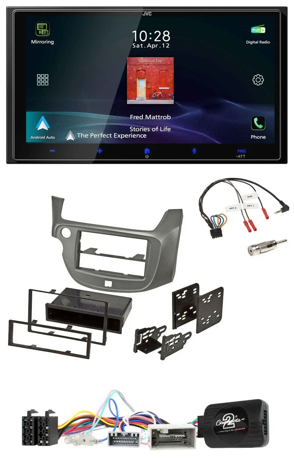 JVC USB Bluetooth 2DIN DAB Lenkrad Autoradio für Honda Jazz ab 2014 silber