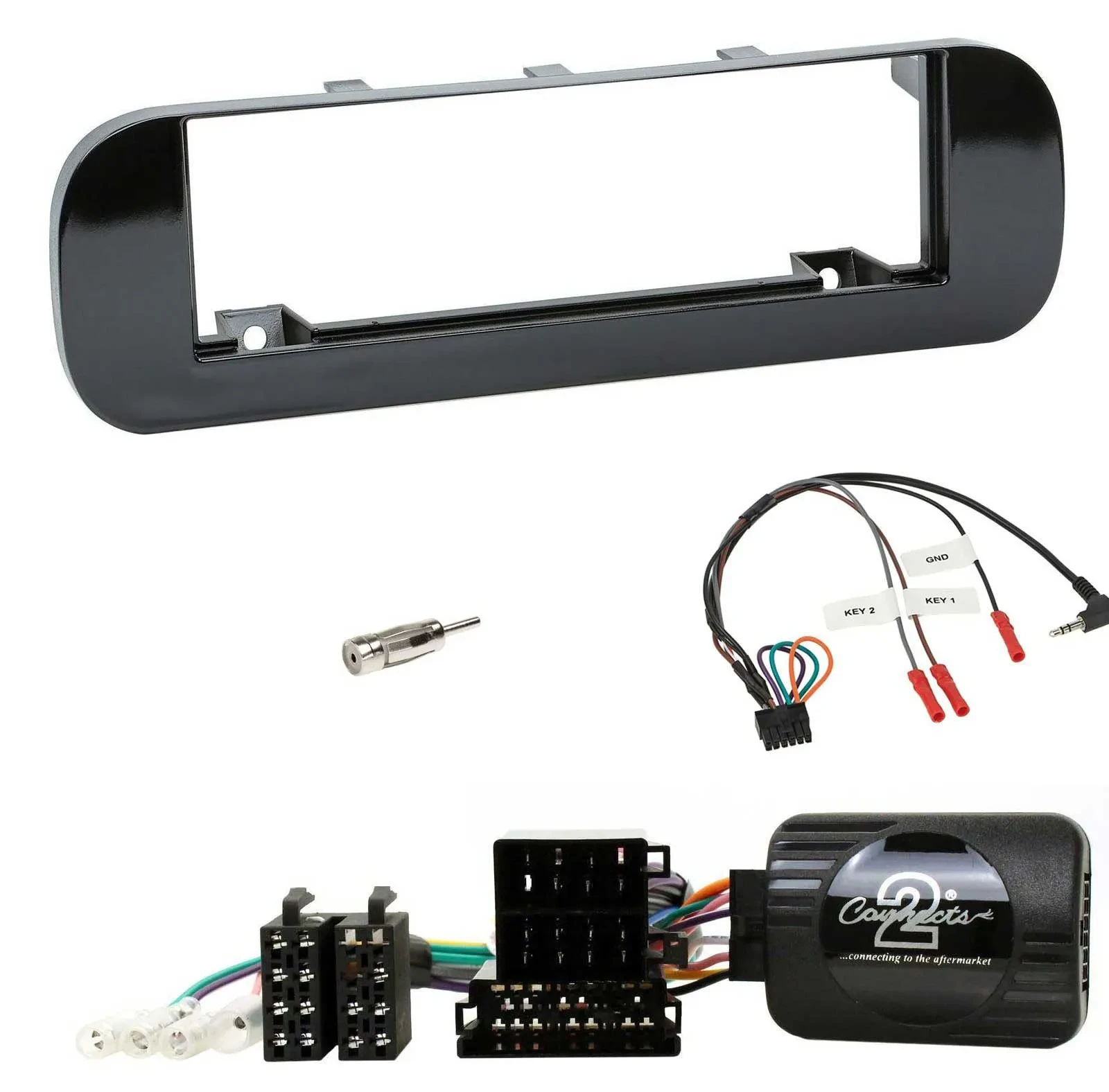 Einbauset Lenkradadapter DIN Autoradio für Fiat Panda 12-20 schwarz glänzend