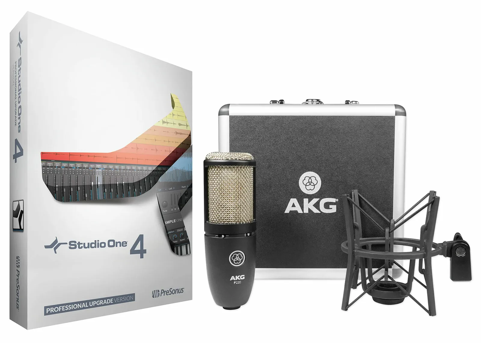 Программное обеспечение PreSonus Studio One 4 Professional Upgrade from Artist/Producer (набор) с микрофоном AKG P220, пауком и кейсом
