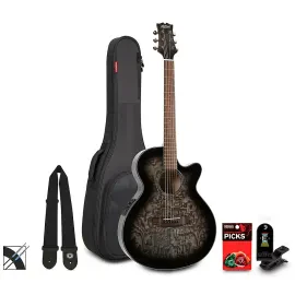 Mitchell MX430QAB Exotic Acoustic-Electric Guitar Pack Midnight Black Edge Burst
