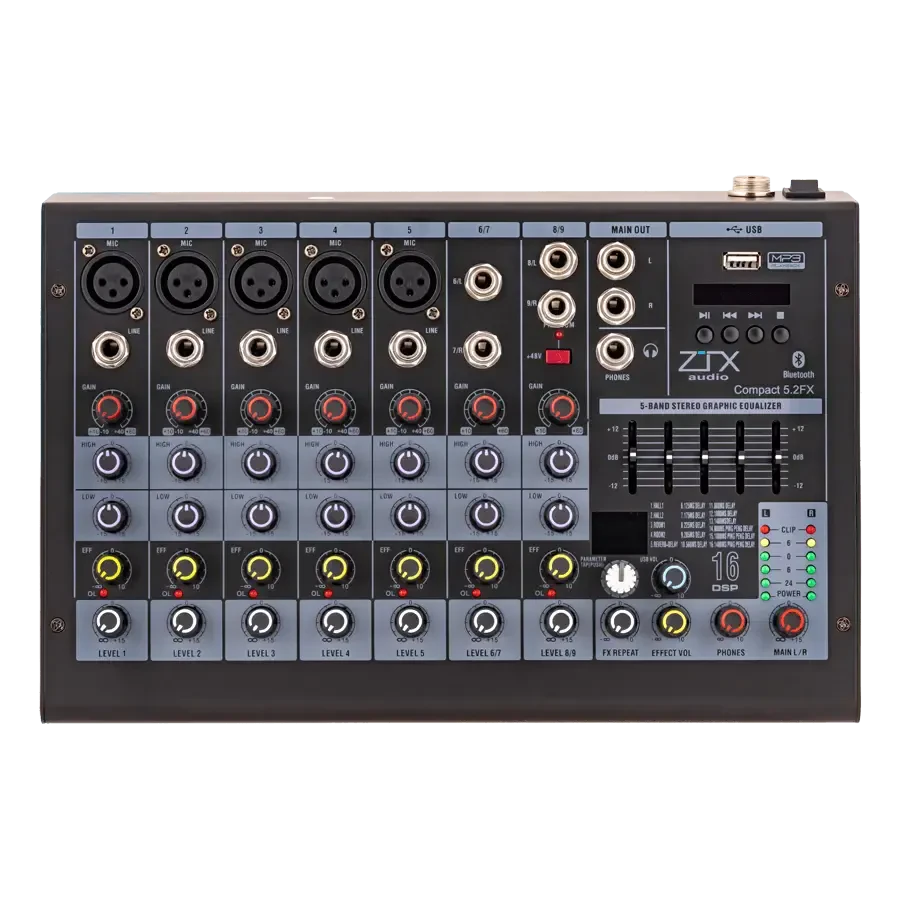 Аналоговый микшер ZTX audio Compact 5.2Fx 5mono, 2stereo каналов с MP3/DSP/BT