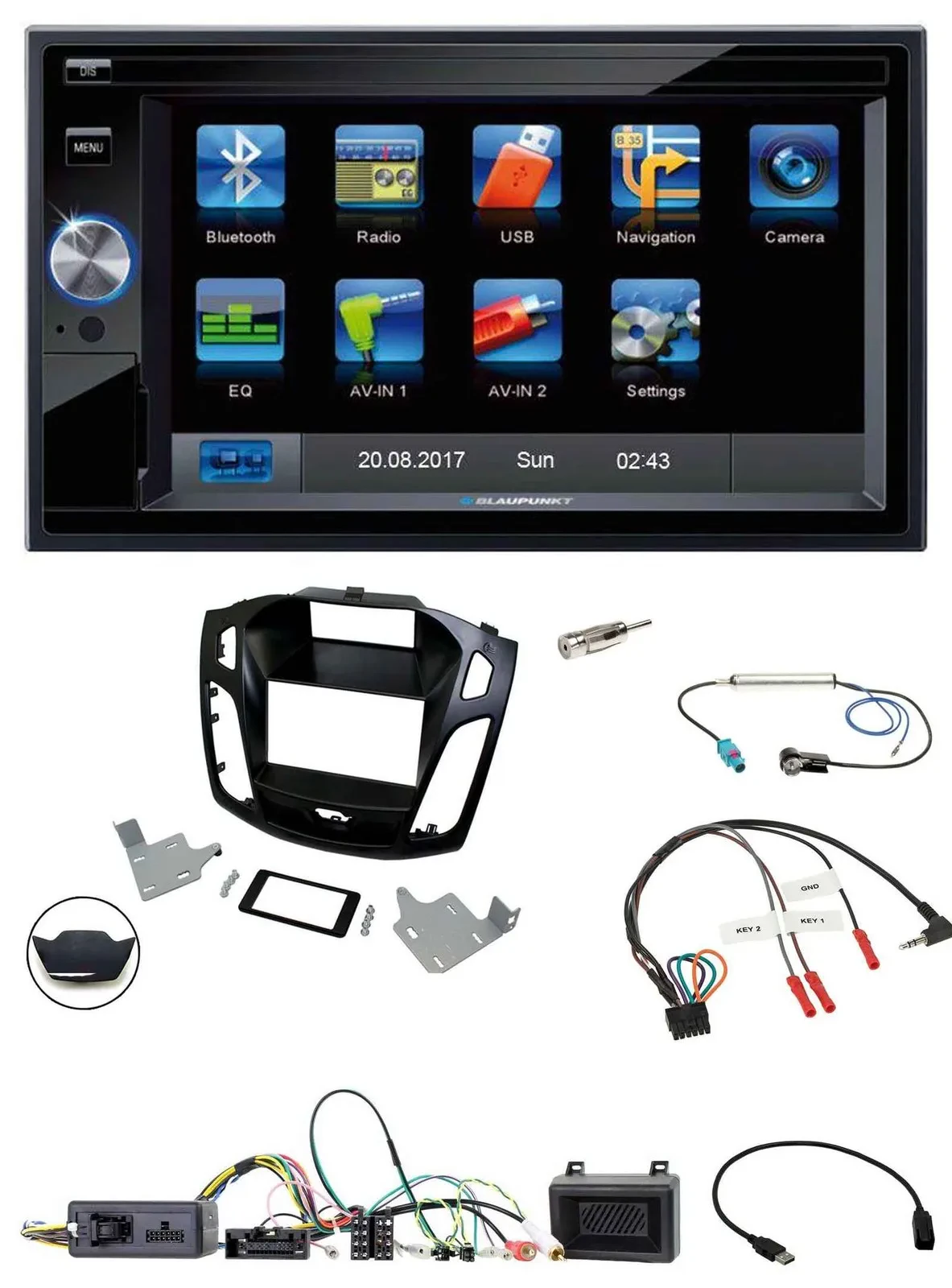 Автомагнитола для Ford Focus 2014–2018 Blaupunkt 2DIN, навигация, Bluetooth, USB, SD, TMC, поддержка управления с руля