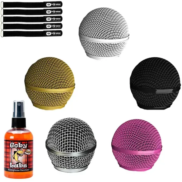 Replacement Mic Grilles 5 Colors fits SM58 w Microphone Sanitizer Cleaner Spray