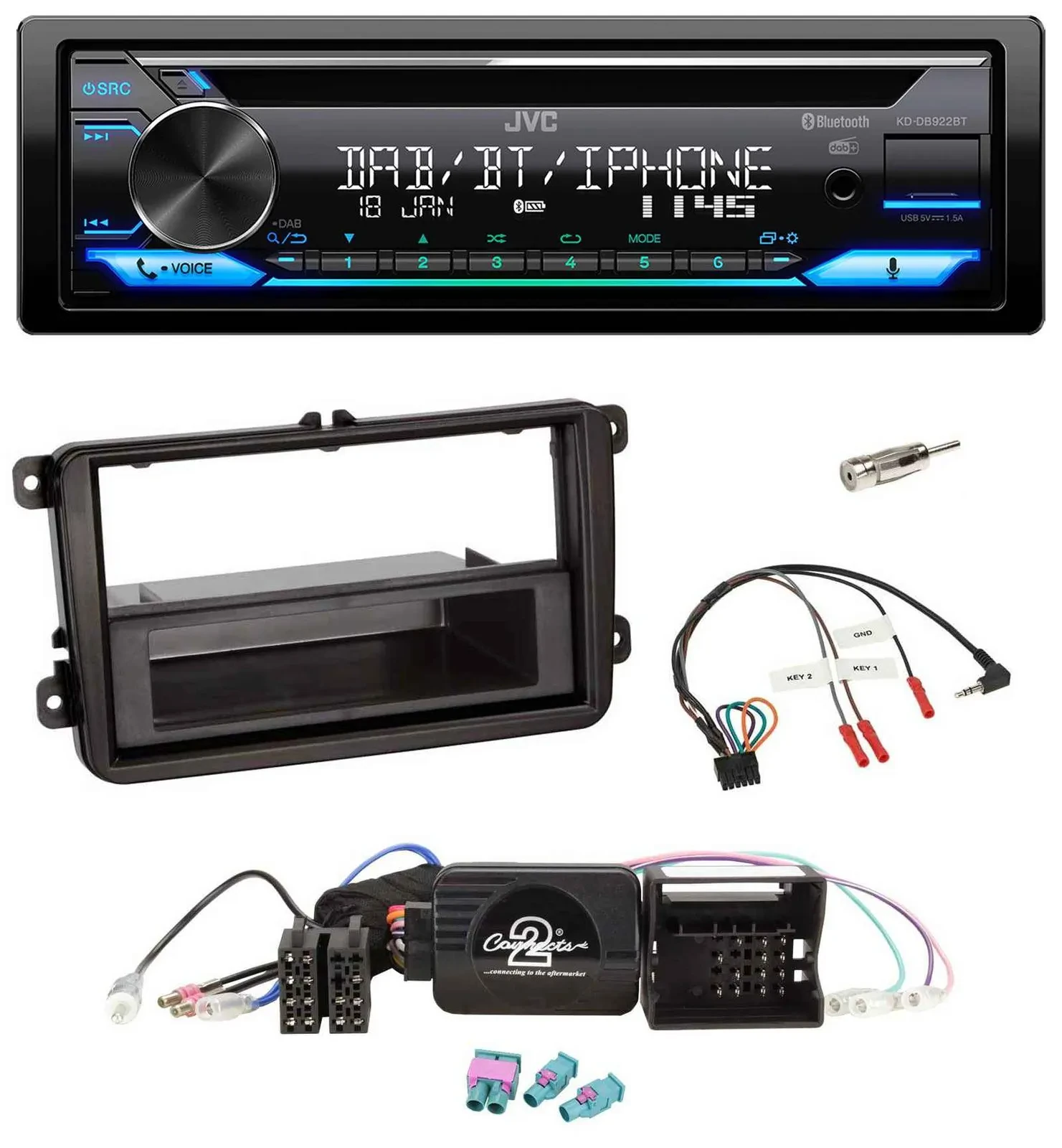 JVC Bluetooth Lenkrad USB DAB CD Autoradio für VW Passat Polo Scirocco Sharan Ti
