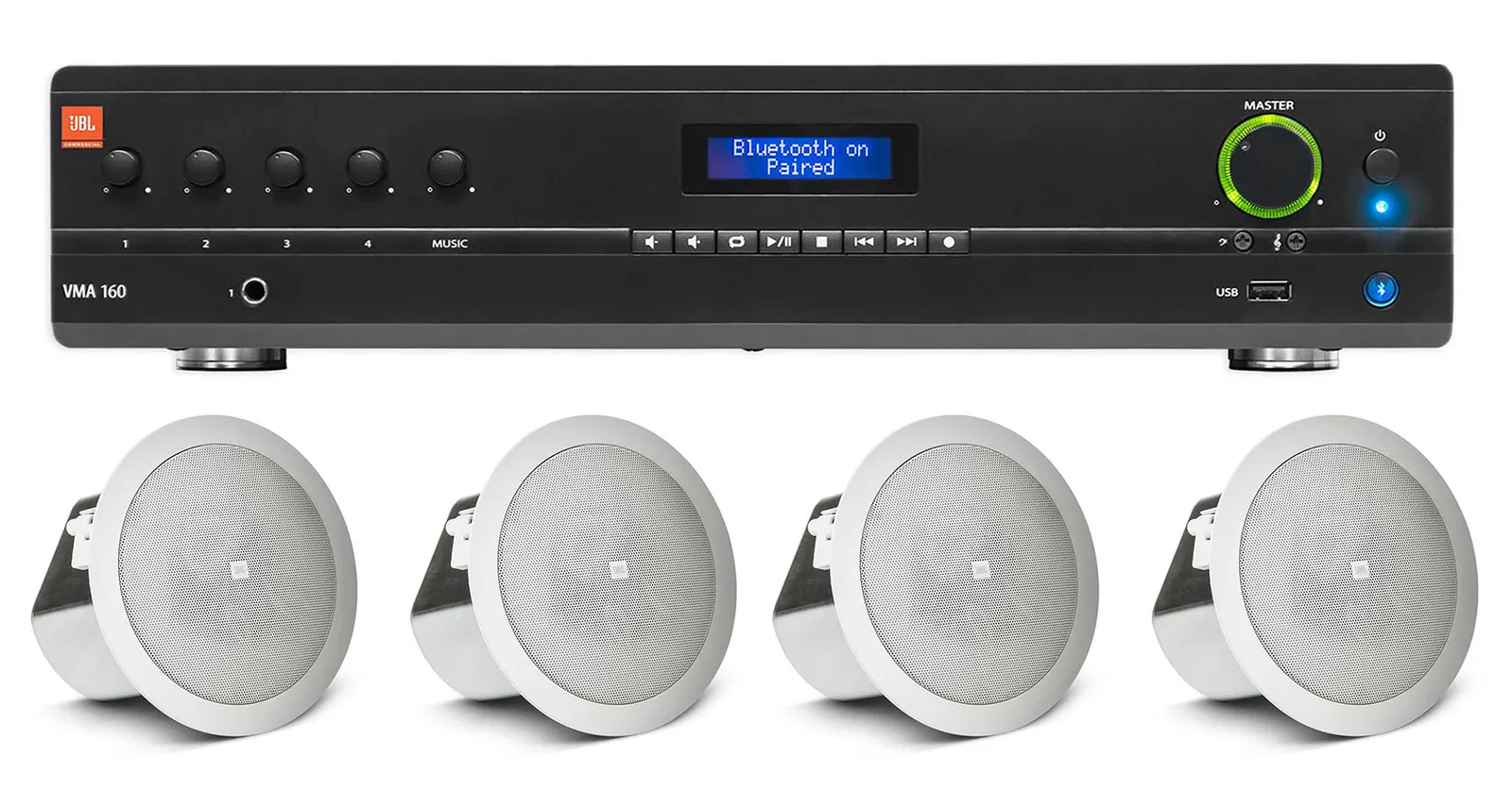 (4) JBL 3" 15w 70v In-Ceiling Speakers+JBL Amplifier For Hotel/Office/Diner