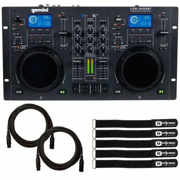 Gemini CDM-4000BT 2-Chan Dual CD/MP3/USB DJ Media Player Controller/Mixer + Cab