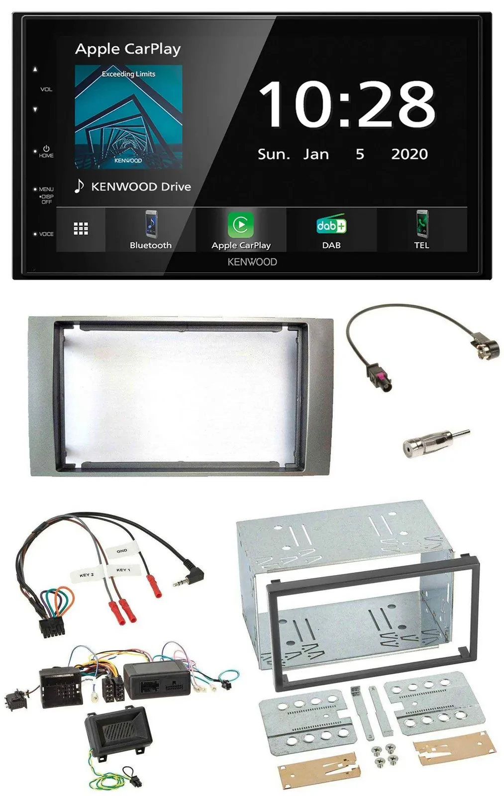 Kenwood Bluetooth Lenkrad DAB USB 2DIN Autoradio für Ford Kuga 2008-2012 silber