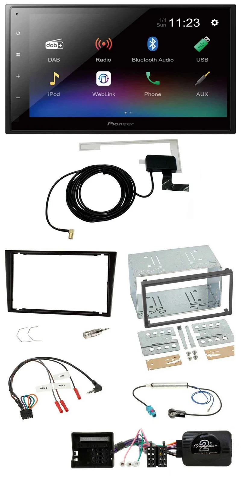 Автомагнитола Pioneer 2DIN Bluetooth USB DAB для Opel Corsa C, чёрная