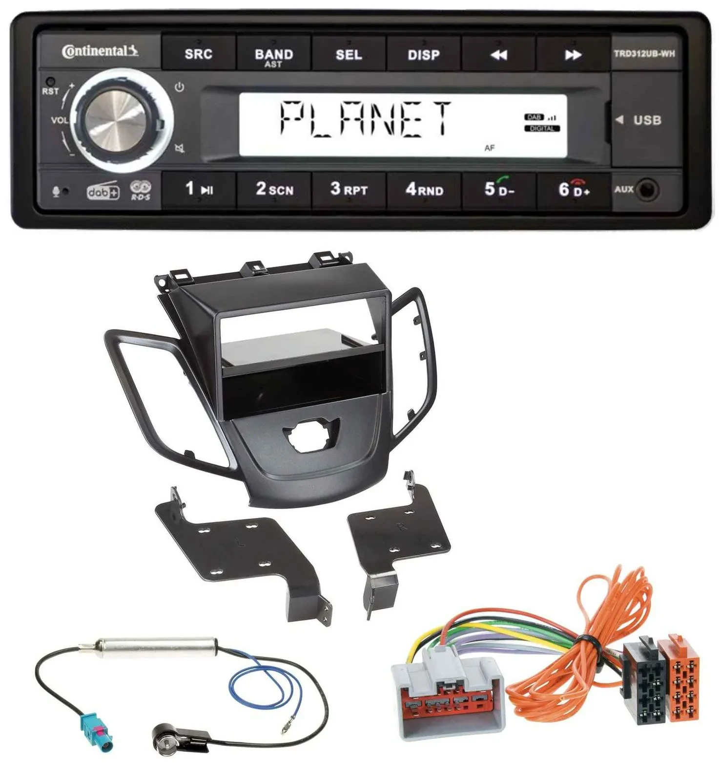 Автомагнитола Continental 1DIN USB AUX DAB MP3 для Ford Fiesta JA8 2008–2010 без дисплея