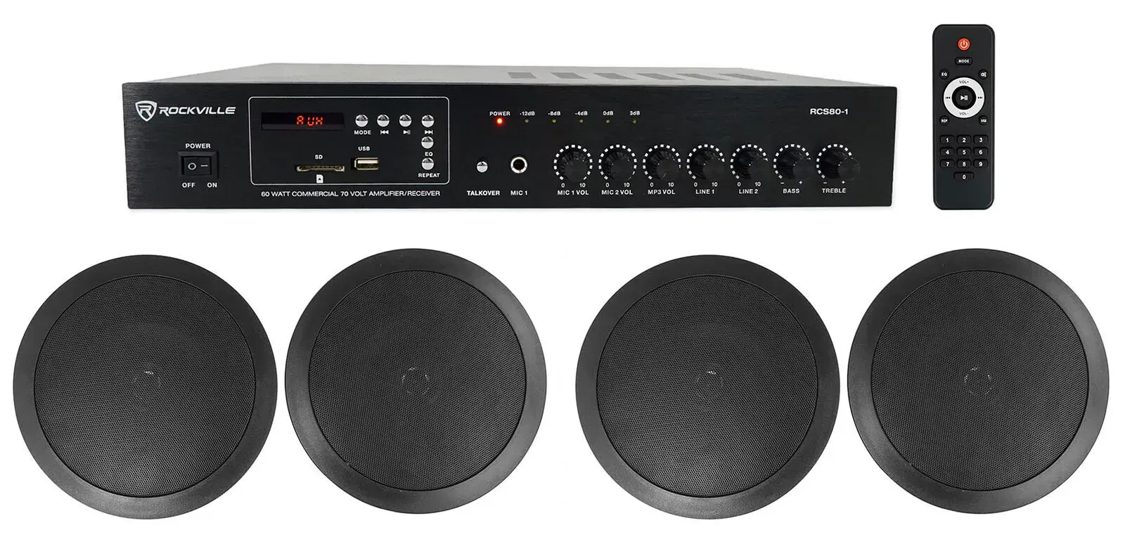 Потолочная акустика Rockville RCS80-1+(2) CC65T Black с усилителем (4 штуки)