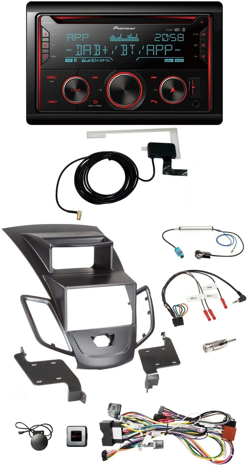 Pioneer 2DIN Lenkrad DAB USB CD Bluetooth Autoradio für Ford Fiesta Display 2008