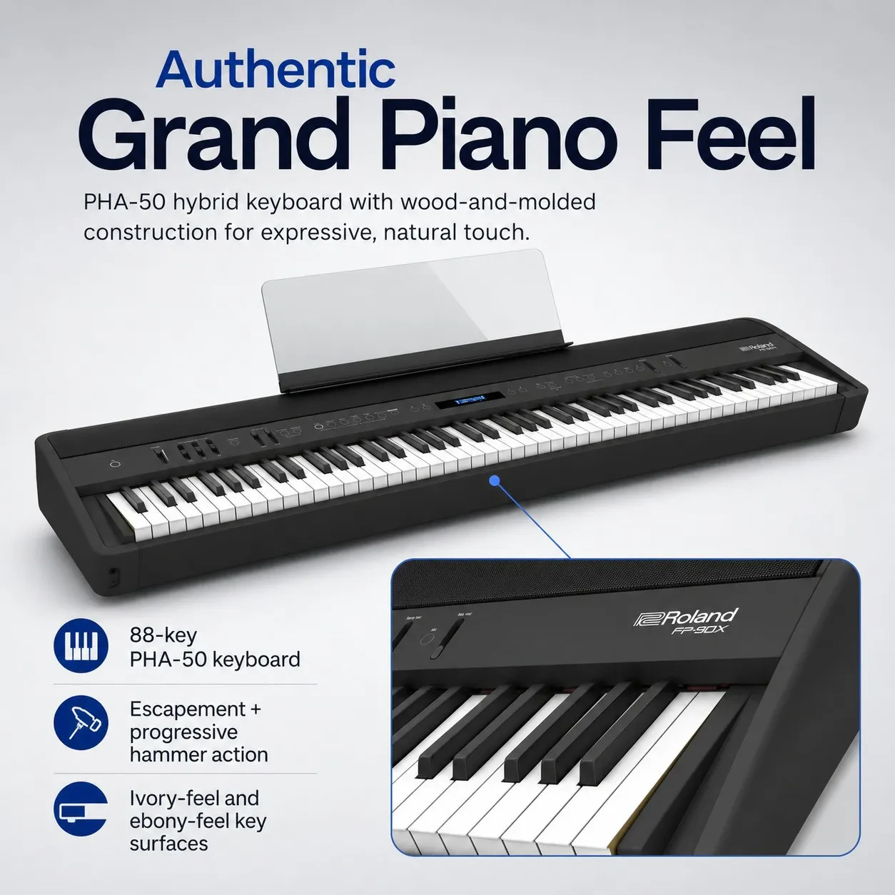 Roland FP-90X Portable Digital Piano with Pedal and Stand Bundle (Black)