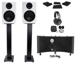 (2) APM6W 6.5" 350w Studio Monitors+36" Stands+Pads+Headphones+Mic+Shield