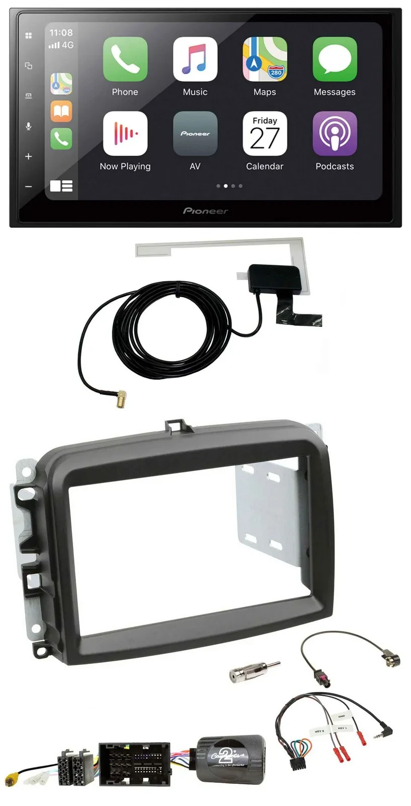 Pioneer USB Lenkrad 2DIN Bluetooth DAB Autoradio für Fiat 500 L ab 2012