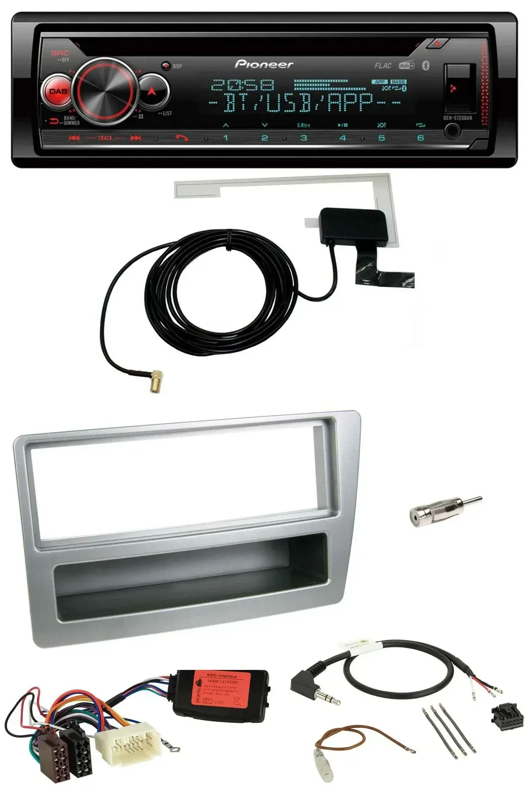 Автомагнитола для Honda Civic 2004–2006 Pioneer DAB, CD, USB, Bluetooth, серебристая