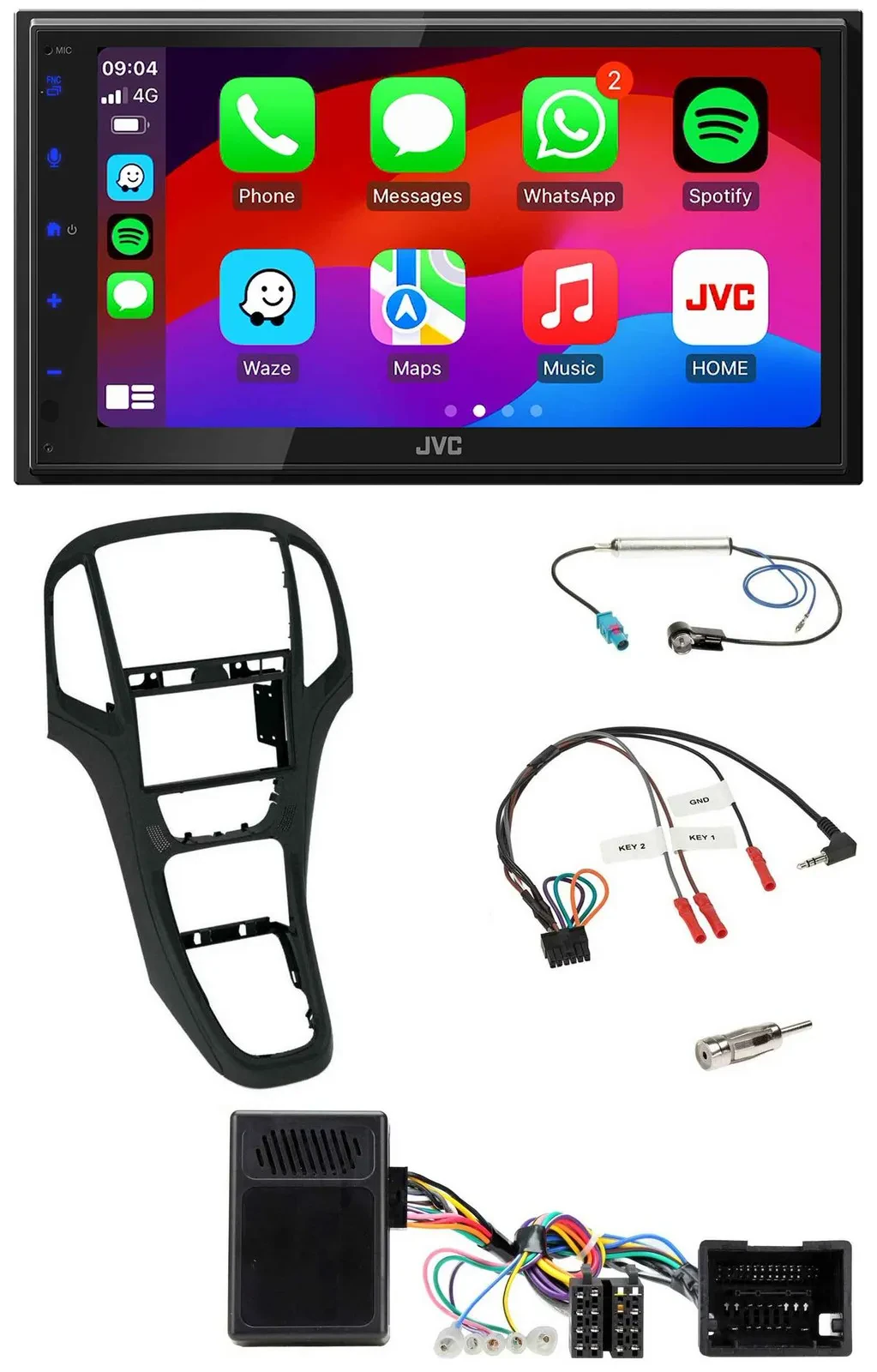 JVC Bluetooth USB Lenkrad 2DIN DAB Autoradio für Opel Astra ab 09 Perlschwarz