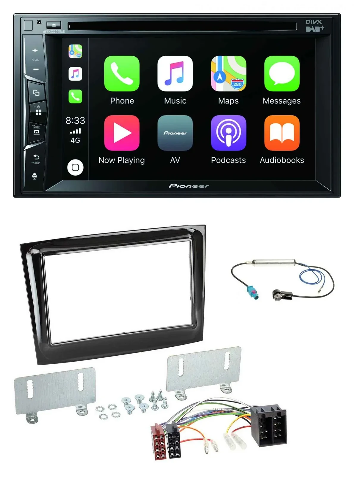 Pioneer MP3 USB DVD Bluetooth DAB 2DIN Autoradio für Fiat Doblo ab 15 piano schw