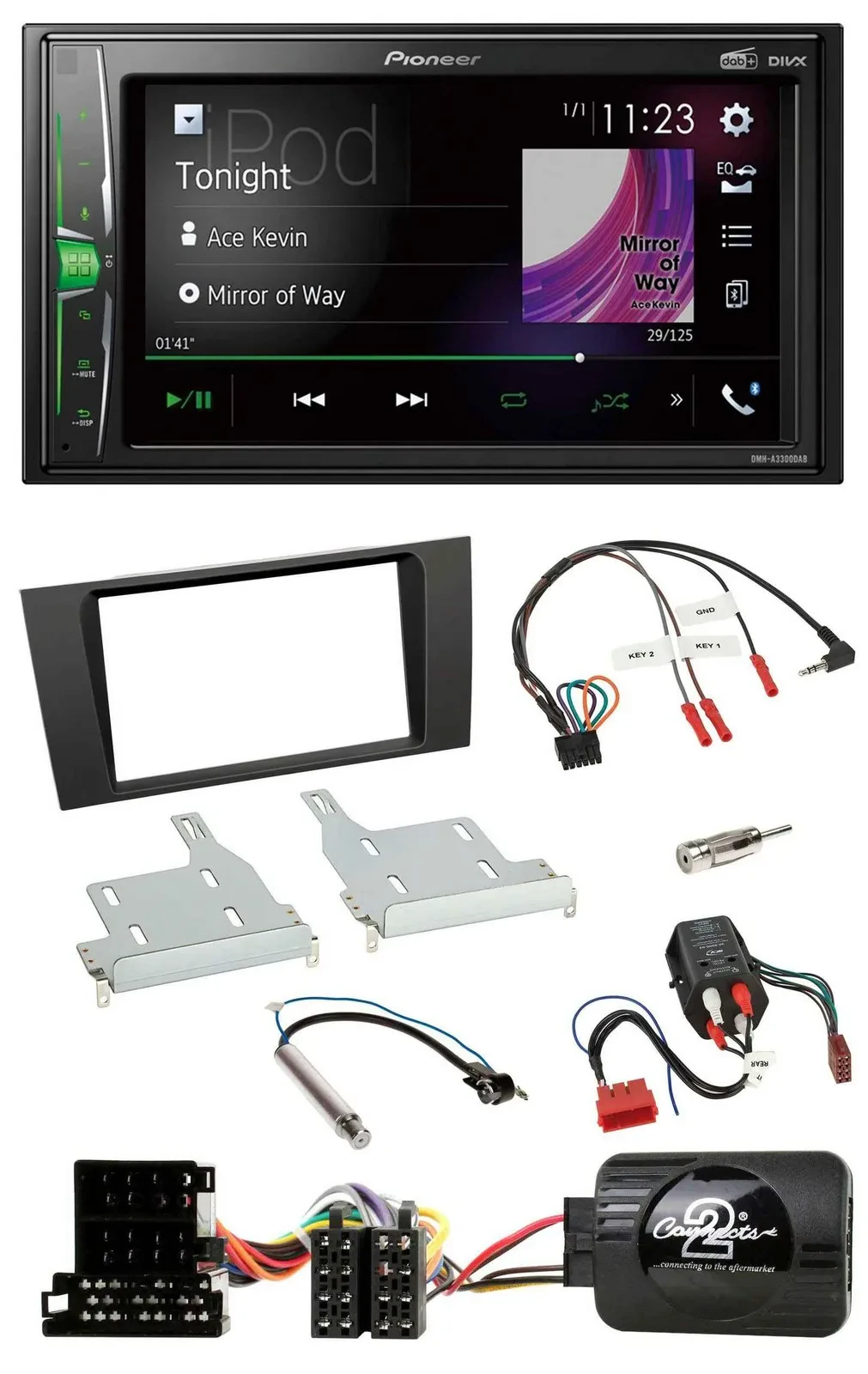 Автомагнитола Pioneer 2DIN DAB USB Bluetooth для Audi A4 (1999–2001) BOSE, совместимая с управлением на руле