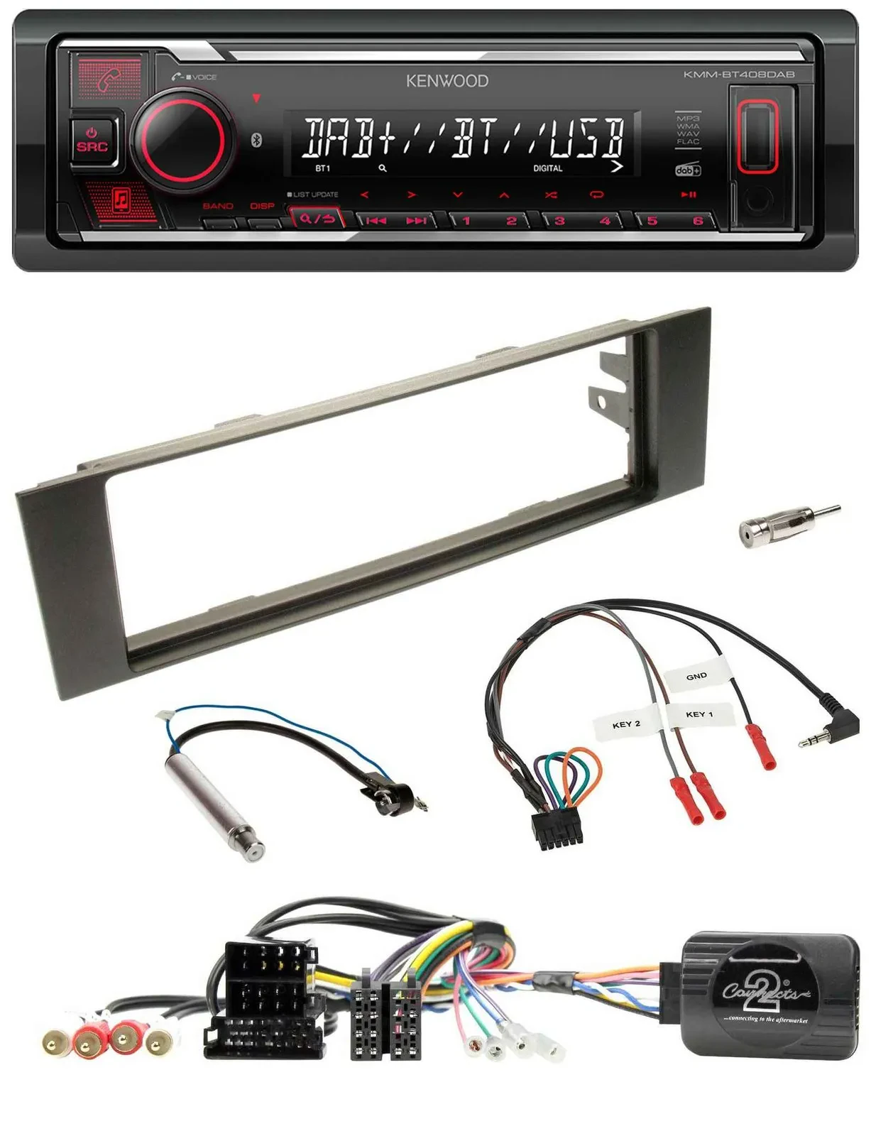 Kenwood Lenkrad Bluetooth USB DAB Autoradio für Audi A3 (2003-2006)