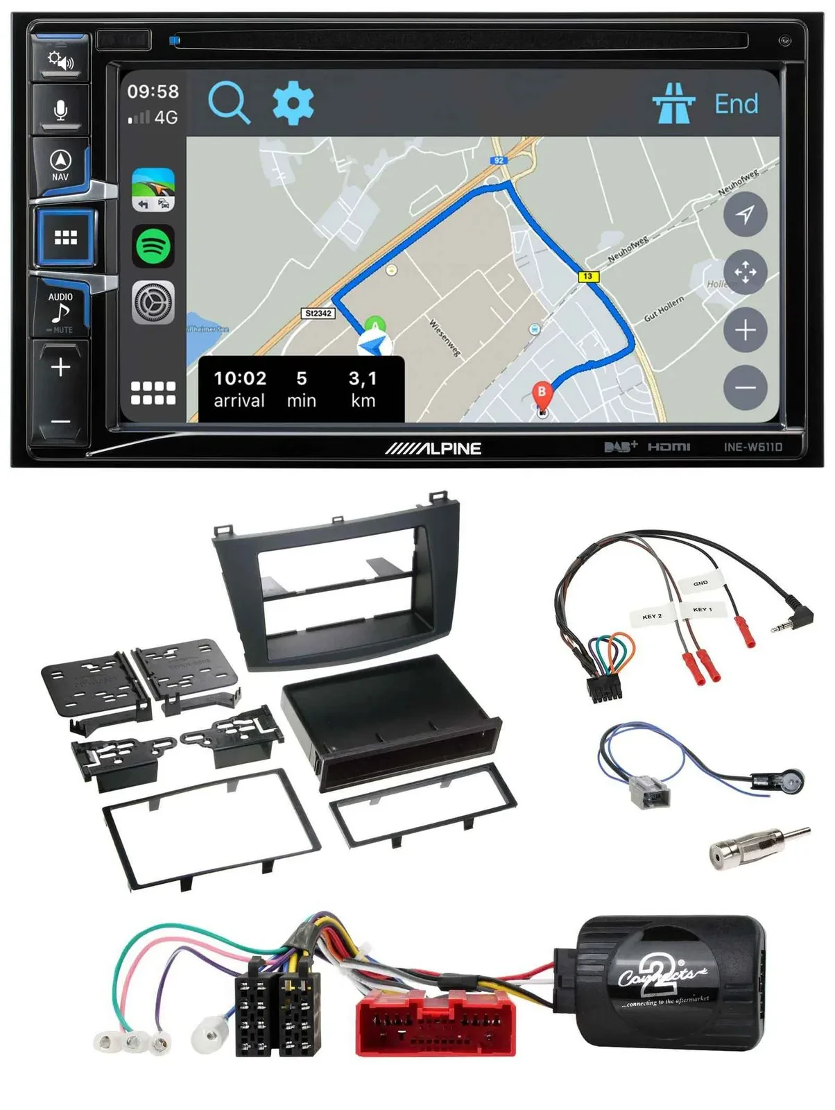 Автомагнитола Alpine 2DIN, DAB, TMC, Bluetooth, USB, навигация, для Mazda 3 (2009–2013), аналоговое управление с руля