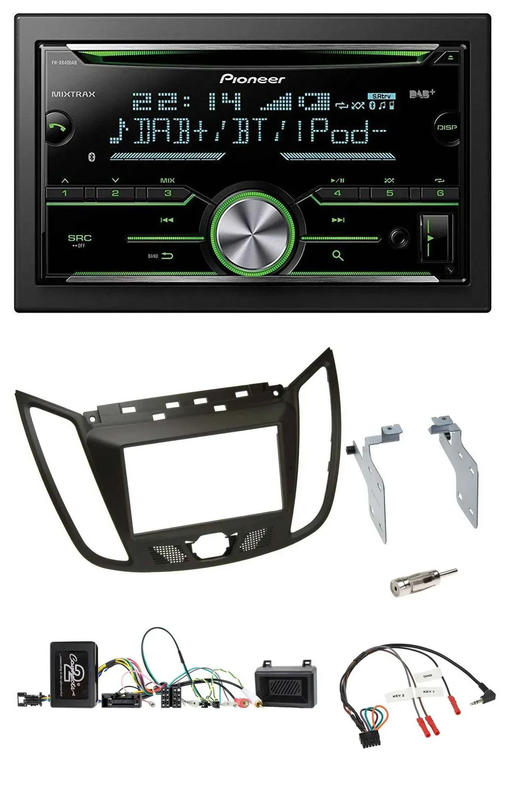 Pioneer Bluetooth Lenkrad DAB 2DIN USB CD Autoradio für Ford C-Max ab 11 braun