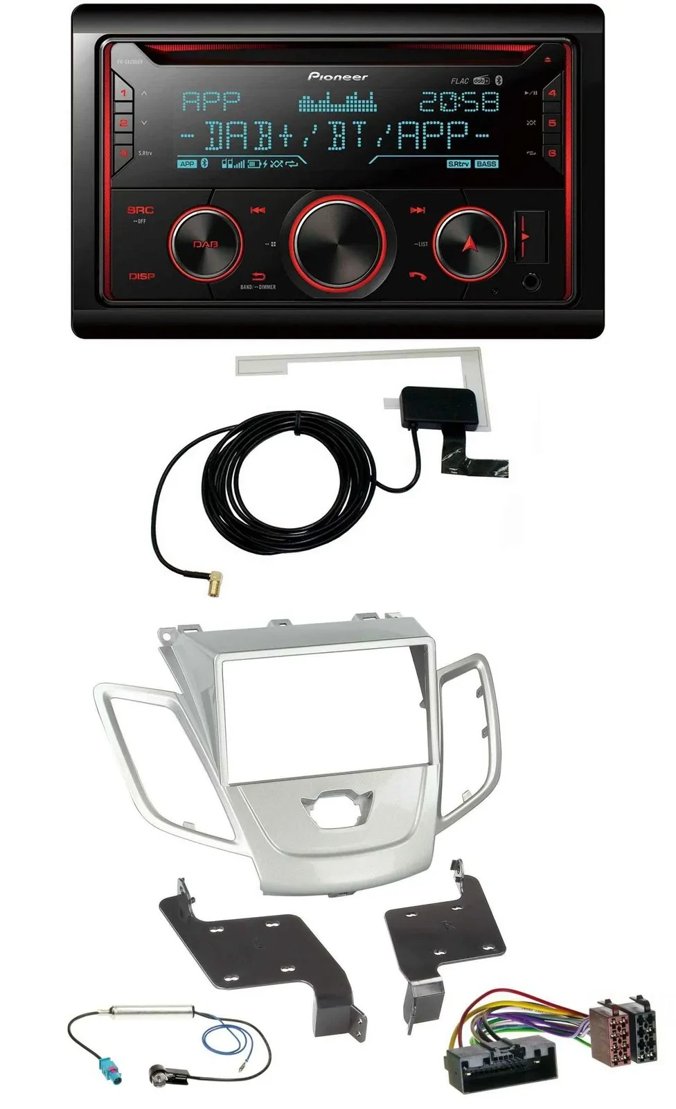 Автомагнитола для Ford Fiesta (2010–2017) Pioneer 2DIN MP3 DAB USB CD Bluetooth серебристая