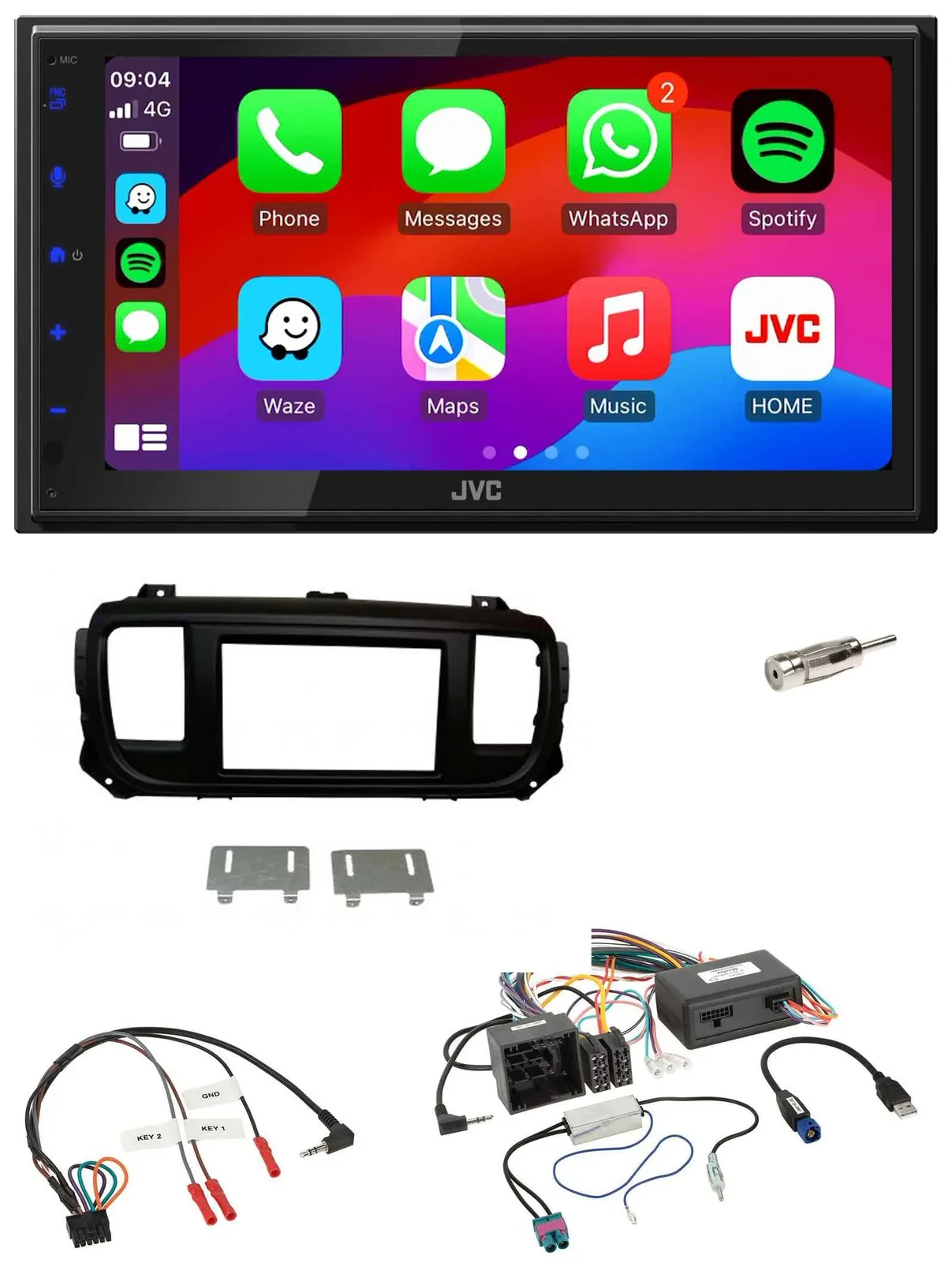 JVC Bluetooth 2DIN Lenkrad DAB USB Autoradio für Citroen Jumpy Spacetourer PDC