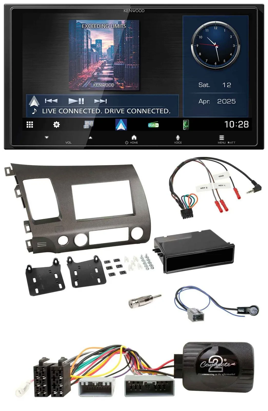 Kenwood Bluetooth 2DIN USB DAB Lenkrad Autoradio für Honda Civic 06-10 Hybrid an
