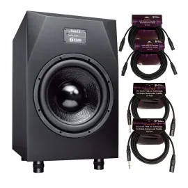 Adam Audio Sub12 12 In Powered Studio Subwoofer with Microphone Cables Bundle