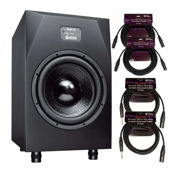 Adam Audio Sub12 12 In Powered Studio Subwoofer with Microphone Cables Bundle