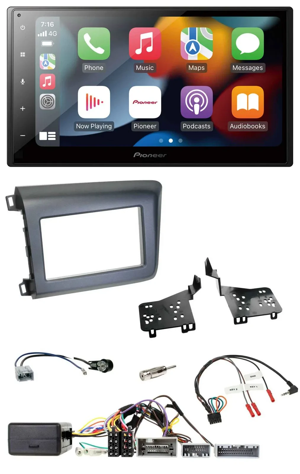 Автомагнитола для Honda Civic (US) 2012 Pioneer DAB, Bluetooth, 2DIN, USB, поддержка кнопок на руле