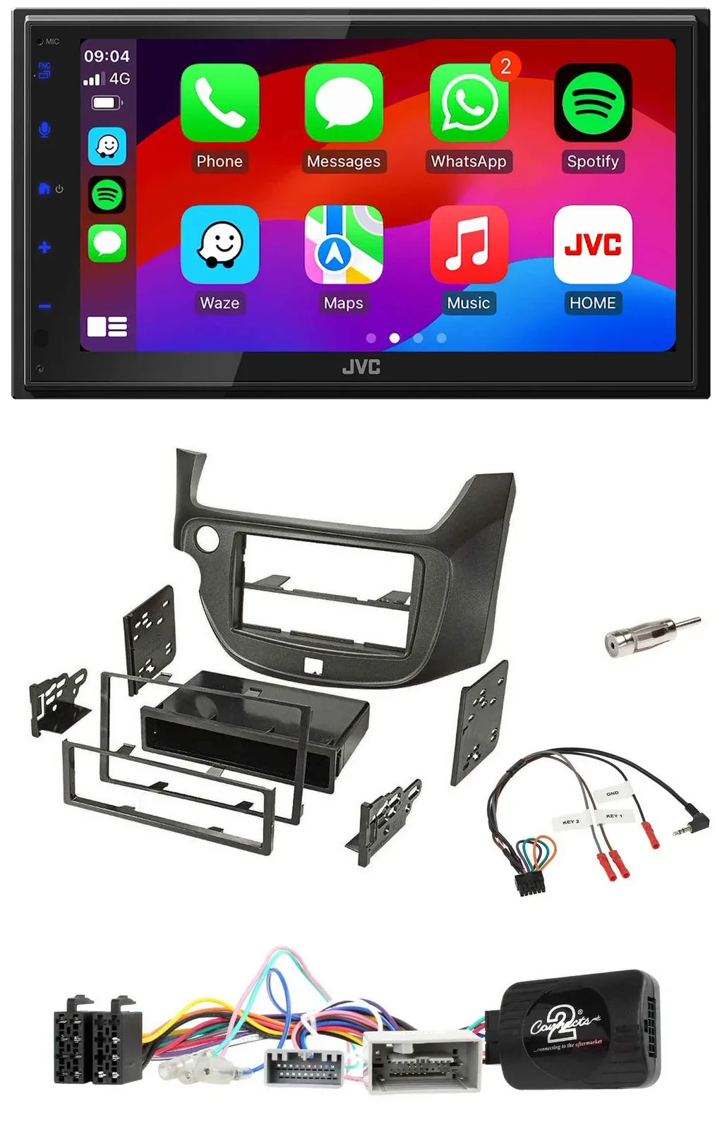 Автомагнитола для Honda Jazz (с 2014) JVC 2DIN, Bluetooth, USB, DAB, темно-серый