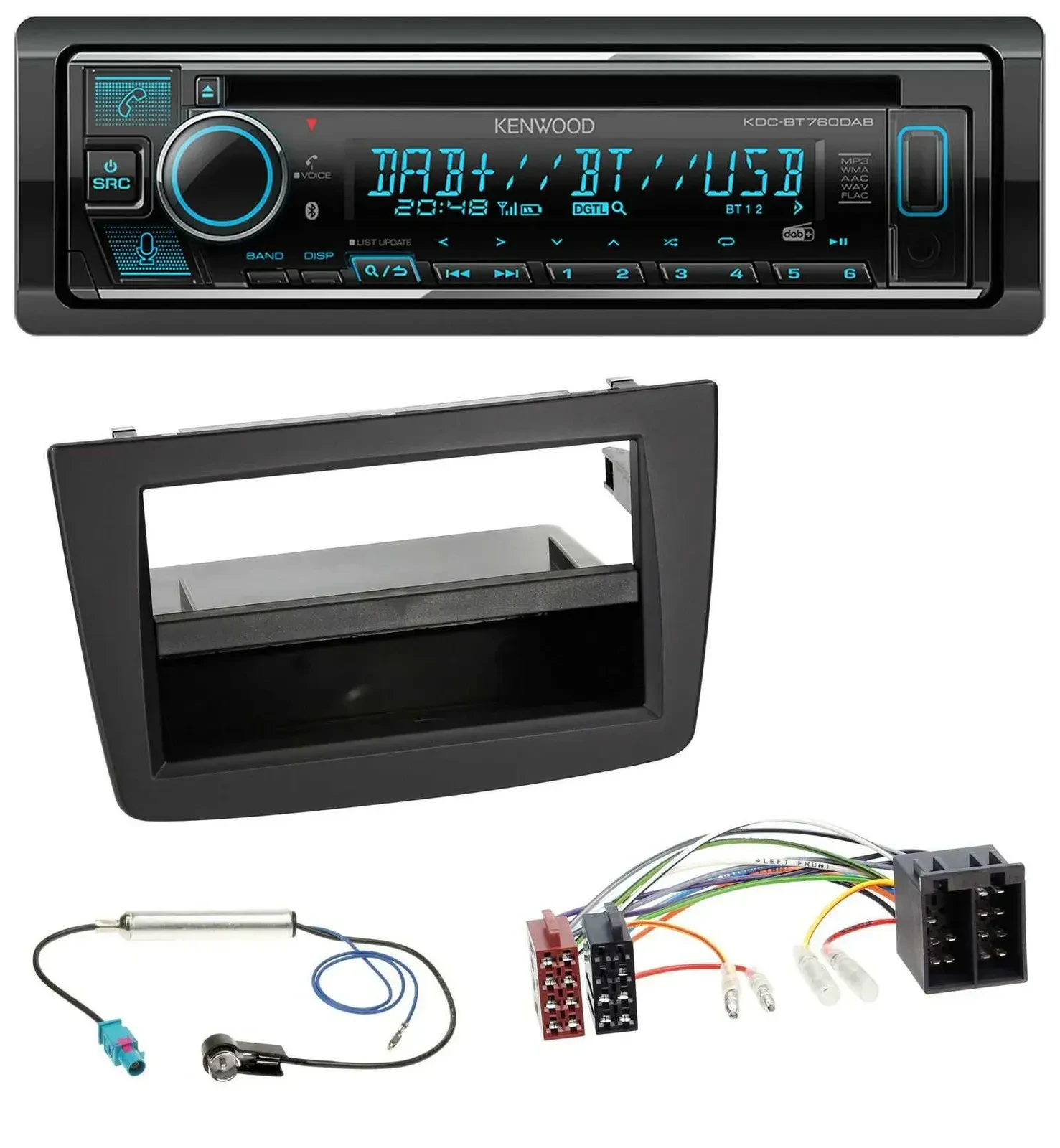 Автомагнитола для Alfa Romeo Mito 955 Kenwood Bluetooth DAB USB CD, ISO, черный