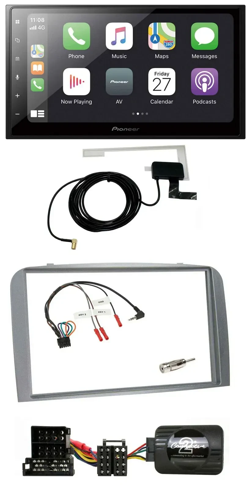 Автомагнитола для Alfa Romeo 147/GT (2004–2010) Pioneer 2DIN Bluetooth, DAB, USB, серебристая