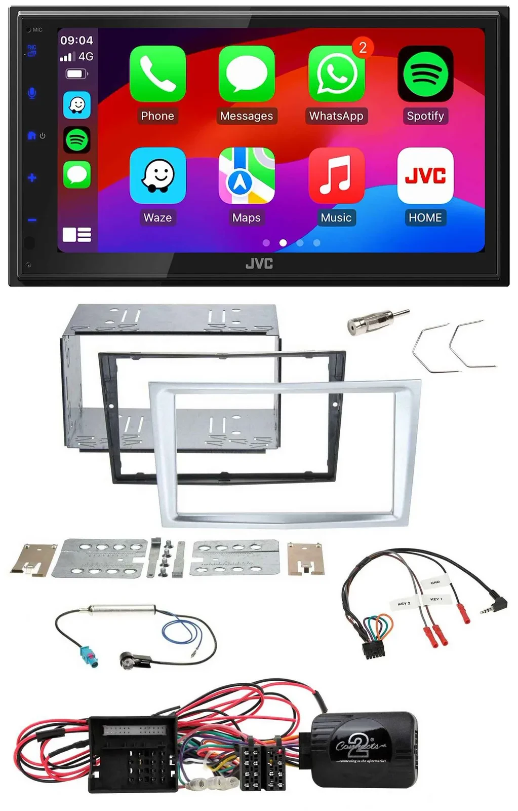 JVC Bluetooth USB Lenkrad 2DIN DAB Autoradio für Opel Corsa D matt-chrom 09-14