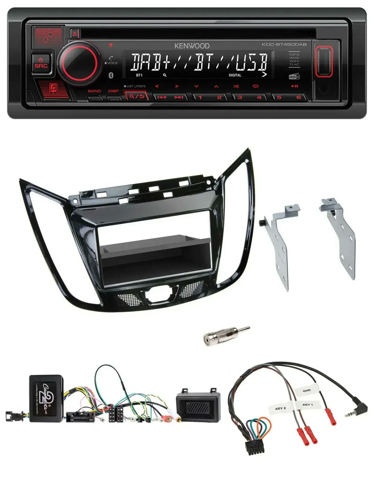 Автомагнитола для Ford C-Max/Kuga Kenwood CD, USB, Bluetooth, DAB, черный глянец