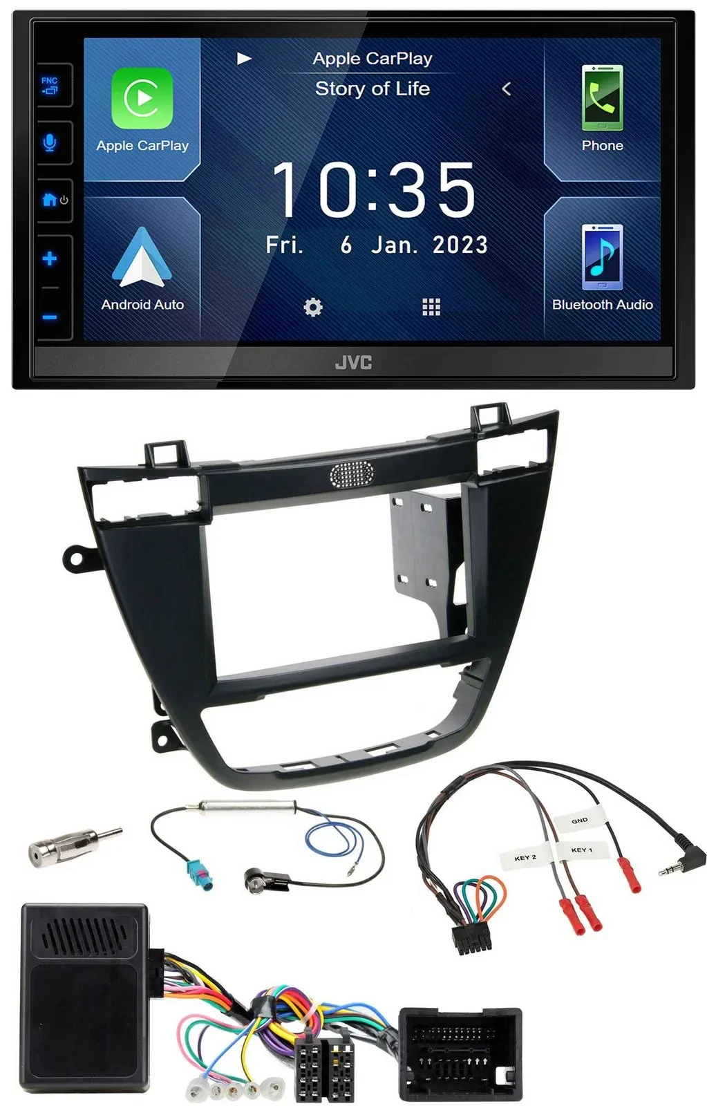 JVC DAB Bluetooth Lenkrad USB 2DIN Autoradio für Opel Insignia ab 08 schwarz