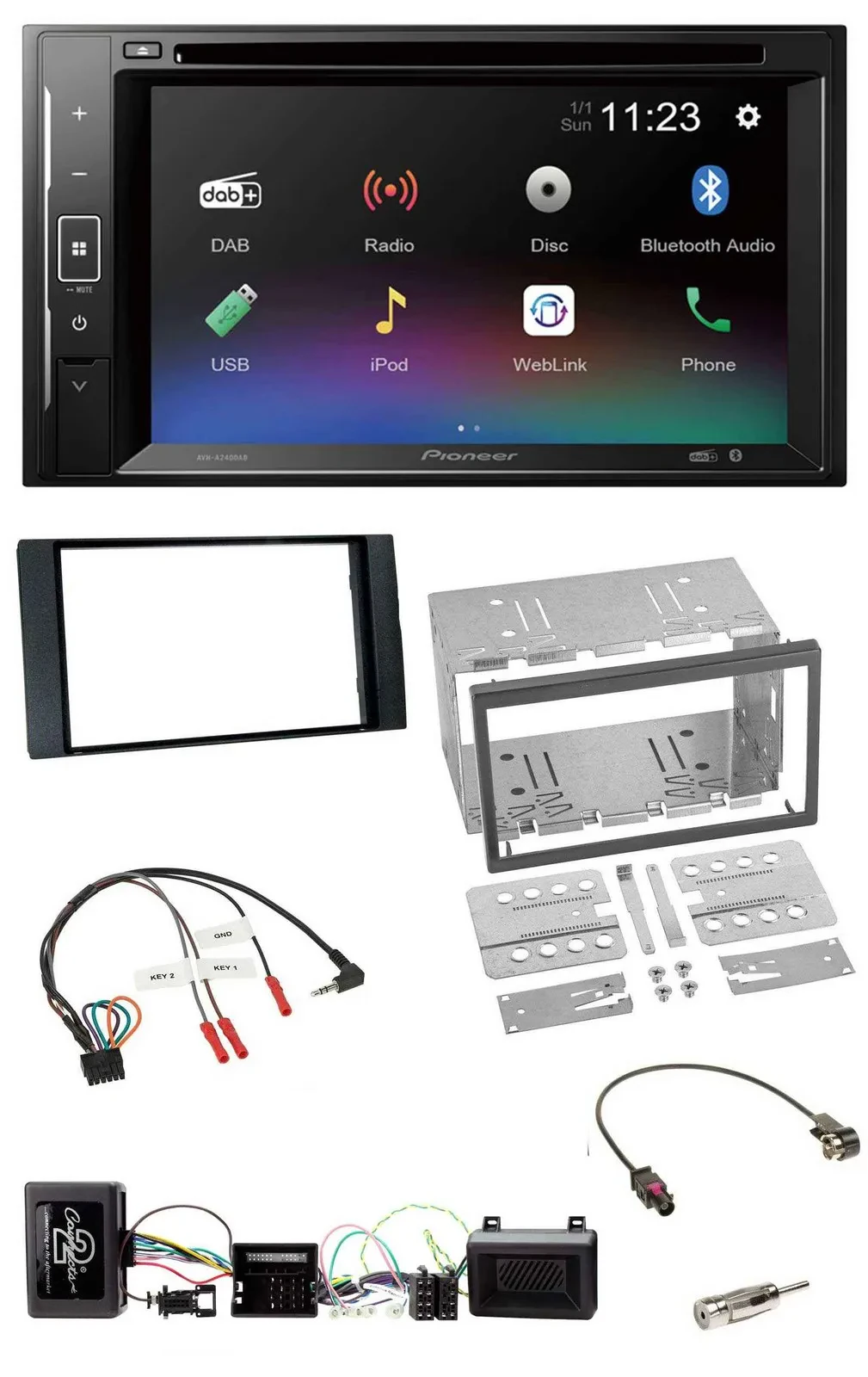 Автомагнитола Pioneer 2DIN Bluetooth USB DAB DVD для Ford Kuga (2008–2012) черная с поддержкой кнопок на руле
