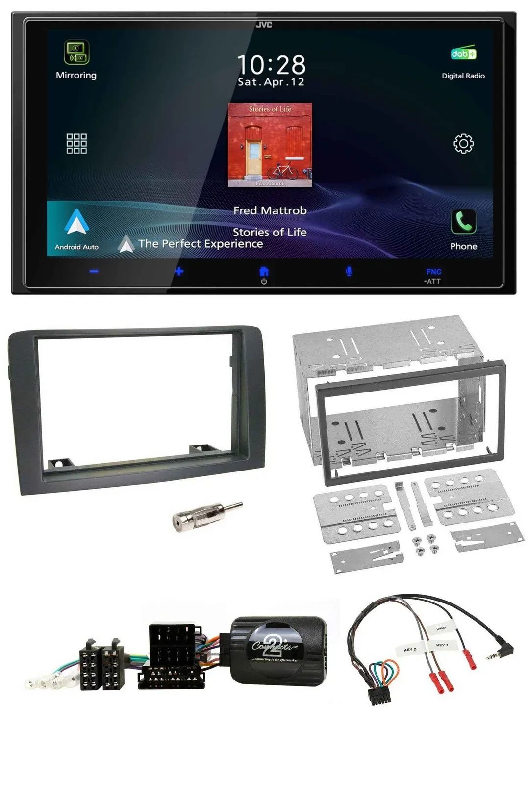 JVC USB Bluetooth 2DIN DAB Lenkrad Autoradio für Fiat Idea 2006-2012 grau