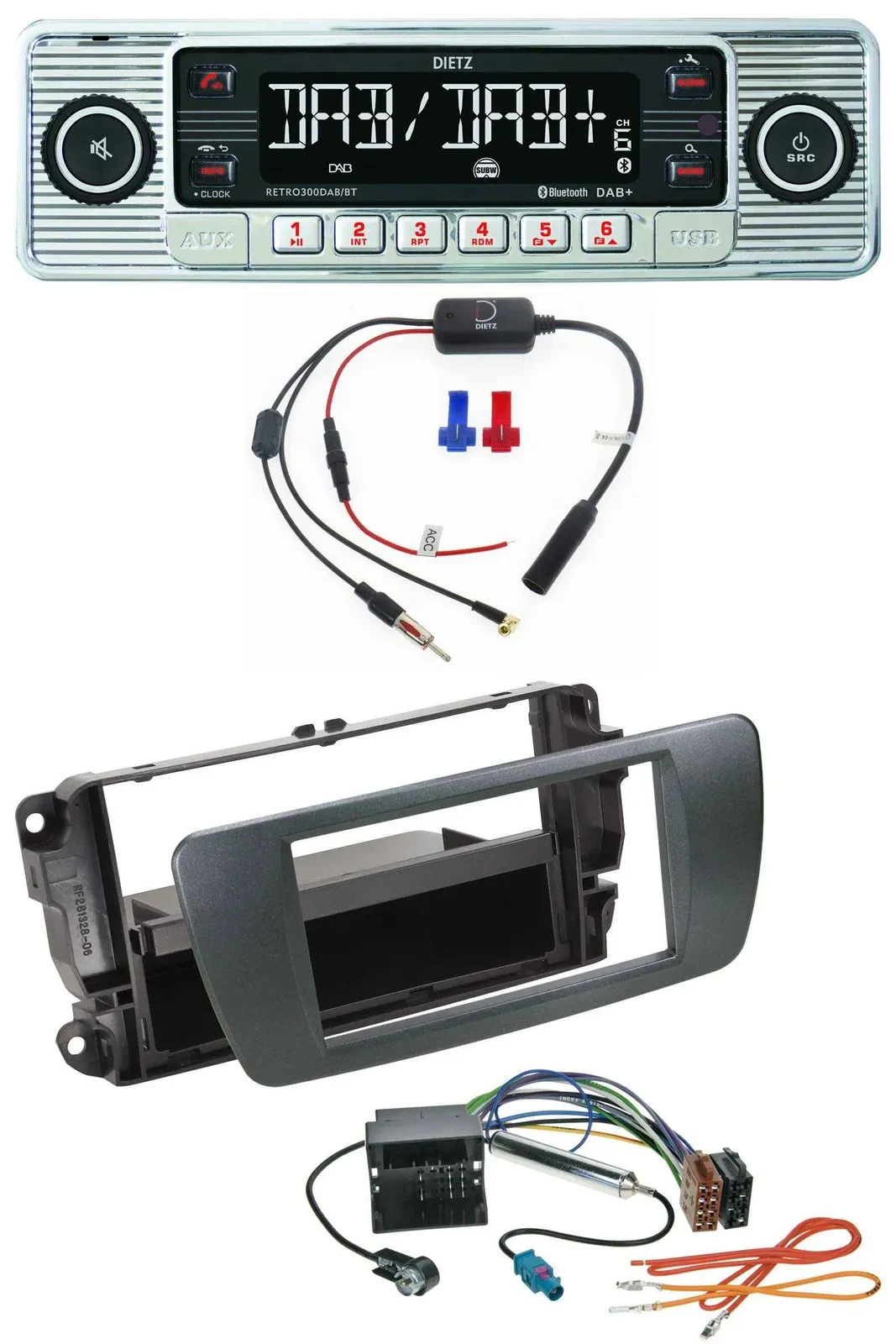 Автомагнитола Dietz DAB, USB, MP3, Bluetooth для Seat Ibiza (с 2008), черный