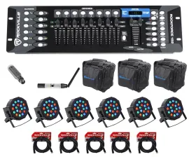 Rockville 192-Channel DMX Controller+Lighting Transmitter+Receiver+6 Par Lights