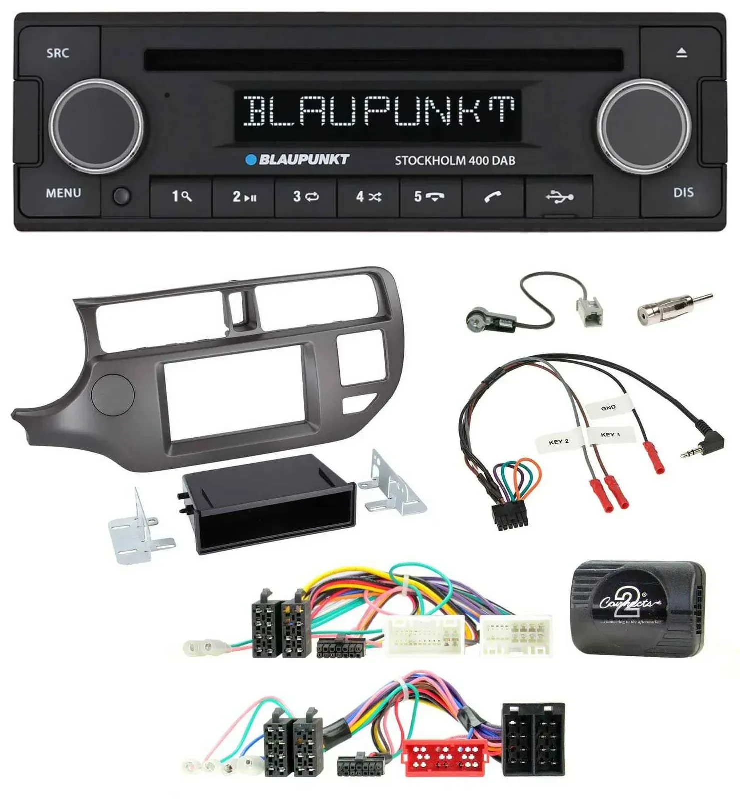 Blaupunkt Lenkrad Bluetooth DAB CD USB Autoradio für Kia Rio UB 2011-2015 anthra