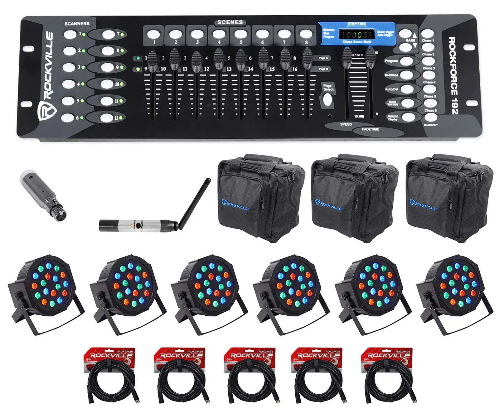 Комплект светового оборудования Rockville ROCKFORCE 192+DMX-WTR+DMX-WRE+6) ROCKPAR