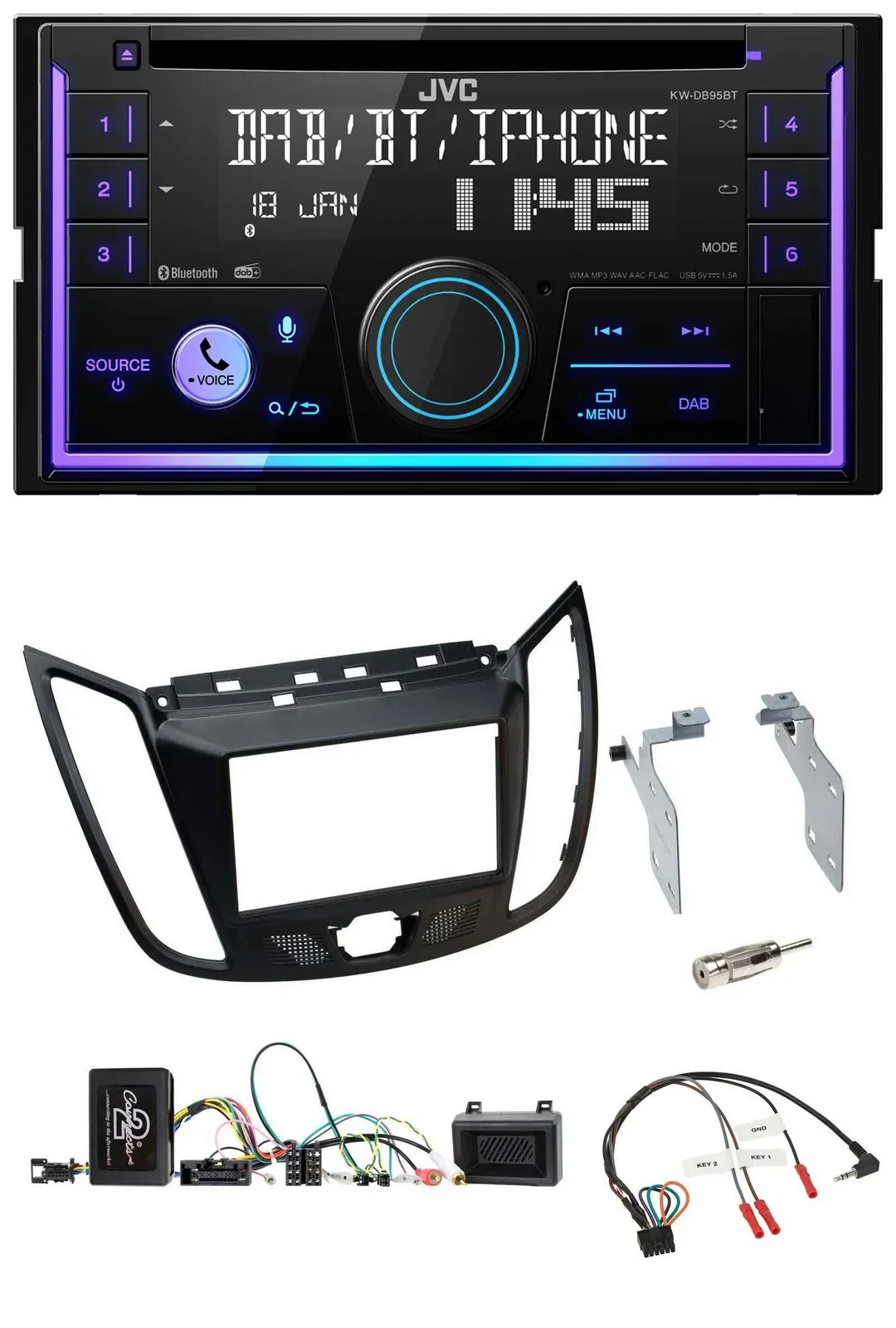 Автомагнитола для Ford Kuga DM2 JVC 2-DIN DAB, Bluetooth, CD