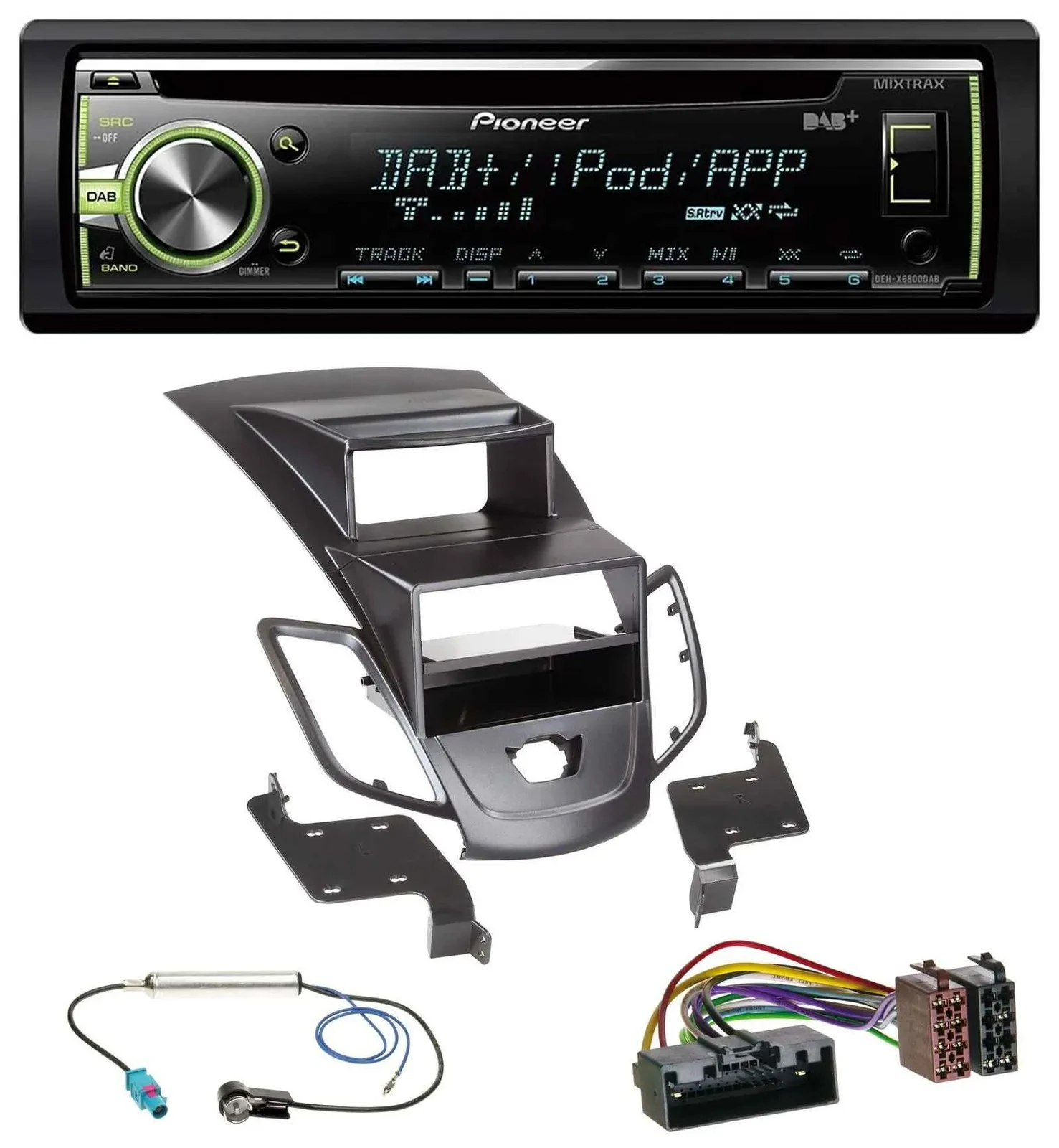 Автомагнитола для Ford Fiesta 2010–2017 Pioneer DAB, CD, USB, AUX, MP3, с дисплеем, черная