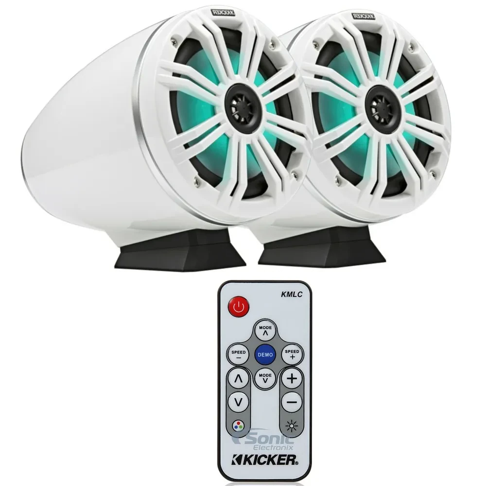 Морские колонки Kicker KMFC65W 6.5" башенные, накладной монтаж с пультом для подсветки