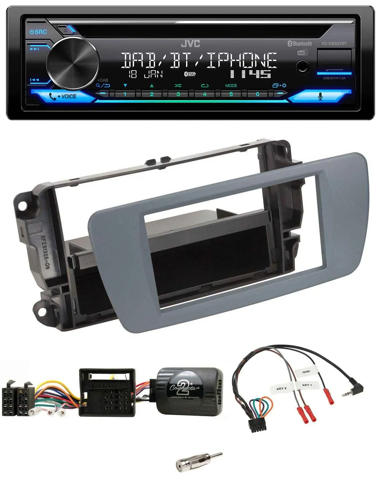 JVC Bluetooth Lenkrad USB DAB CD Autoradio für Seat Ibiza conemaragrau