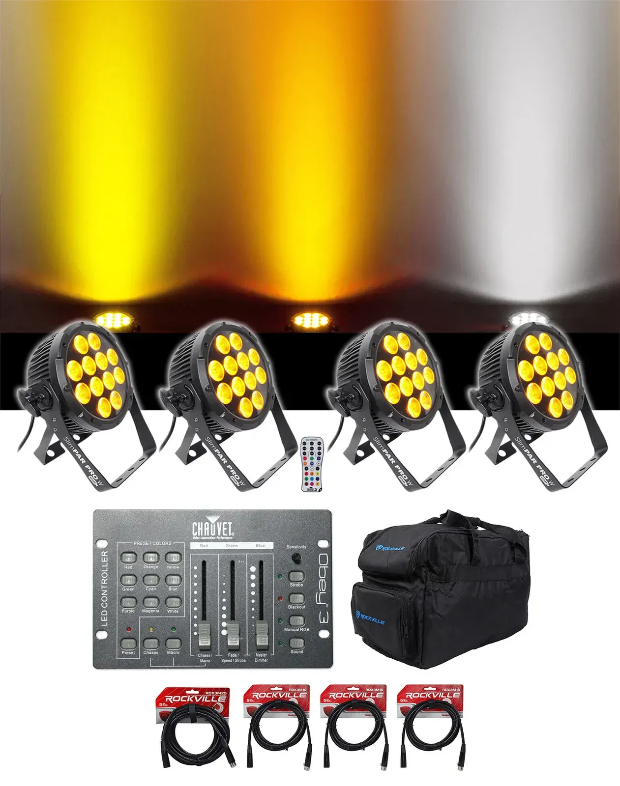 Прибор смены цвета Chauvet DJ SlimPar Pro W USB D-Fi с DMX-пультом и аксессуарами (4 штуки)